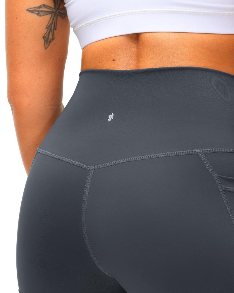 Soothfeel Women's High Waist Yoga Shorts with Side Pockets Tummy Control Running Gym Workout Biker Shorts for Women 8" /3"(3" Dark Grey, S) - Image 3